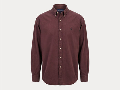 Ralph Lauren BLAKE Button-Down Shirt Medium | Solid Burgundy 100% Cotton | Mens Classic Shirt
