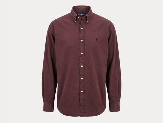 Ralph Lauren BLAKE Button-Down Shirt Medium | Solid Burgundy 100% Cotton | Mens Classic Shirt