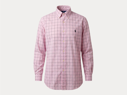 Ralph Lauren Classic Fit Button-Down Shirt Large | Pink Windowpane Check Cotton | Mens Classic Shirt