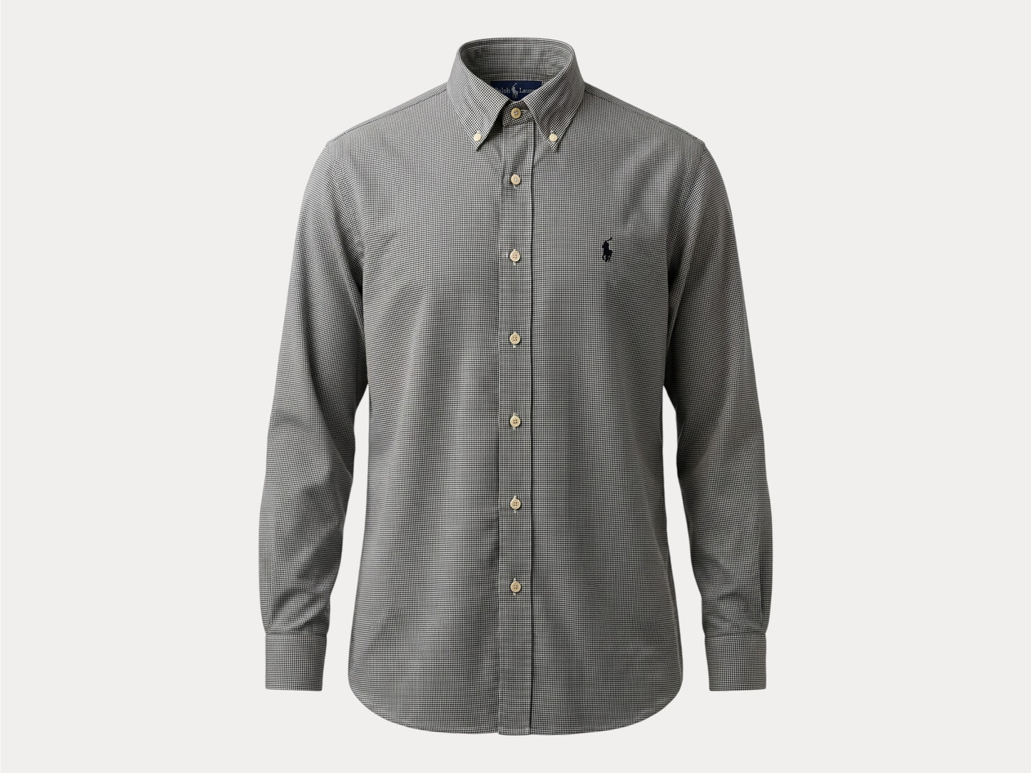 Ralph Lauren YARMOUTH Button-Down Shirt Large | Black White Houndstooth Cotton | Mens Classic Shirt