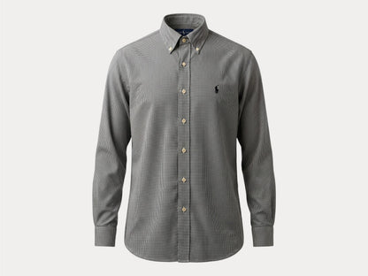 Ralph Lauren YARMOUTH Button-Down Shirt Large | Black White Houndstooth Cotton | Mens Classic Shirt