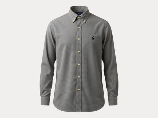 Ralph Lauren YARMOUTH Button-Down Shirt Large | Black White Houndstooth Cotton | Mens Classic Shirt