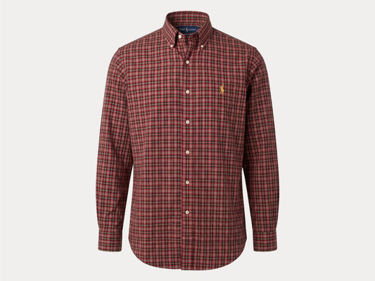 Ralph Lauren Classic Fit Button-Down Shirt Large | Red Tartan Plaid Cotton | Mens Classic Shirt