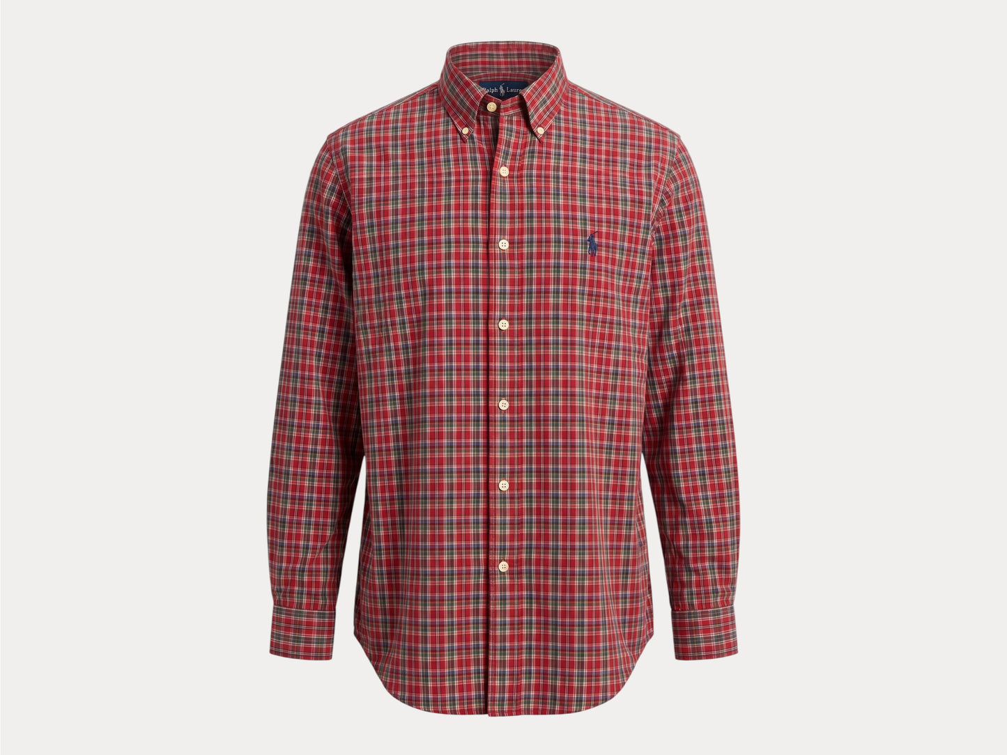 Ralph Lauren Classic Fit Button-Down Shirt Medium | Red Multi Plaid Cotton | Mens Classic Shirt