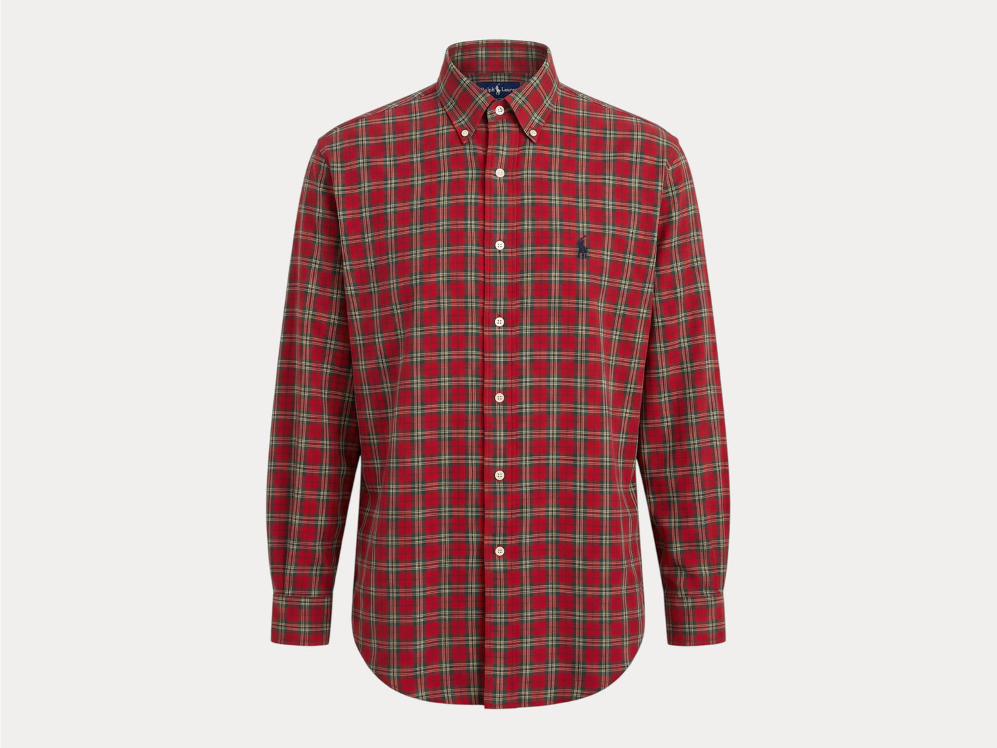 Ralph Lauren Button-Down Shirt Large | Red Green Tartan Plaid Cotton | Mens Classic Shirt