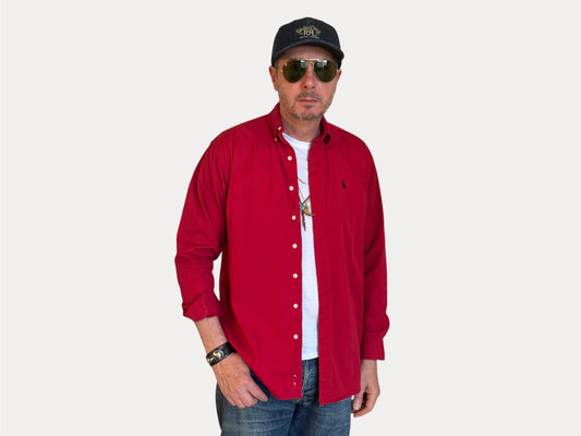 Ralph Lauren Shirt Large Red 100% Cotton Vintage Button Down