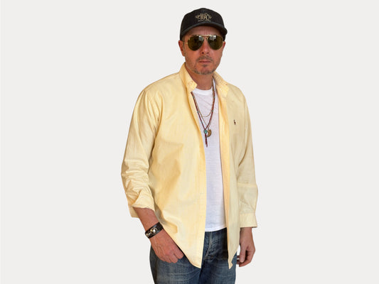 Ralph Lauren Yarmouth Shirt 14.5/32 Yellow Stripe 100% Cotton Oxford