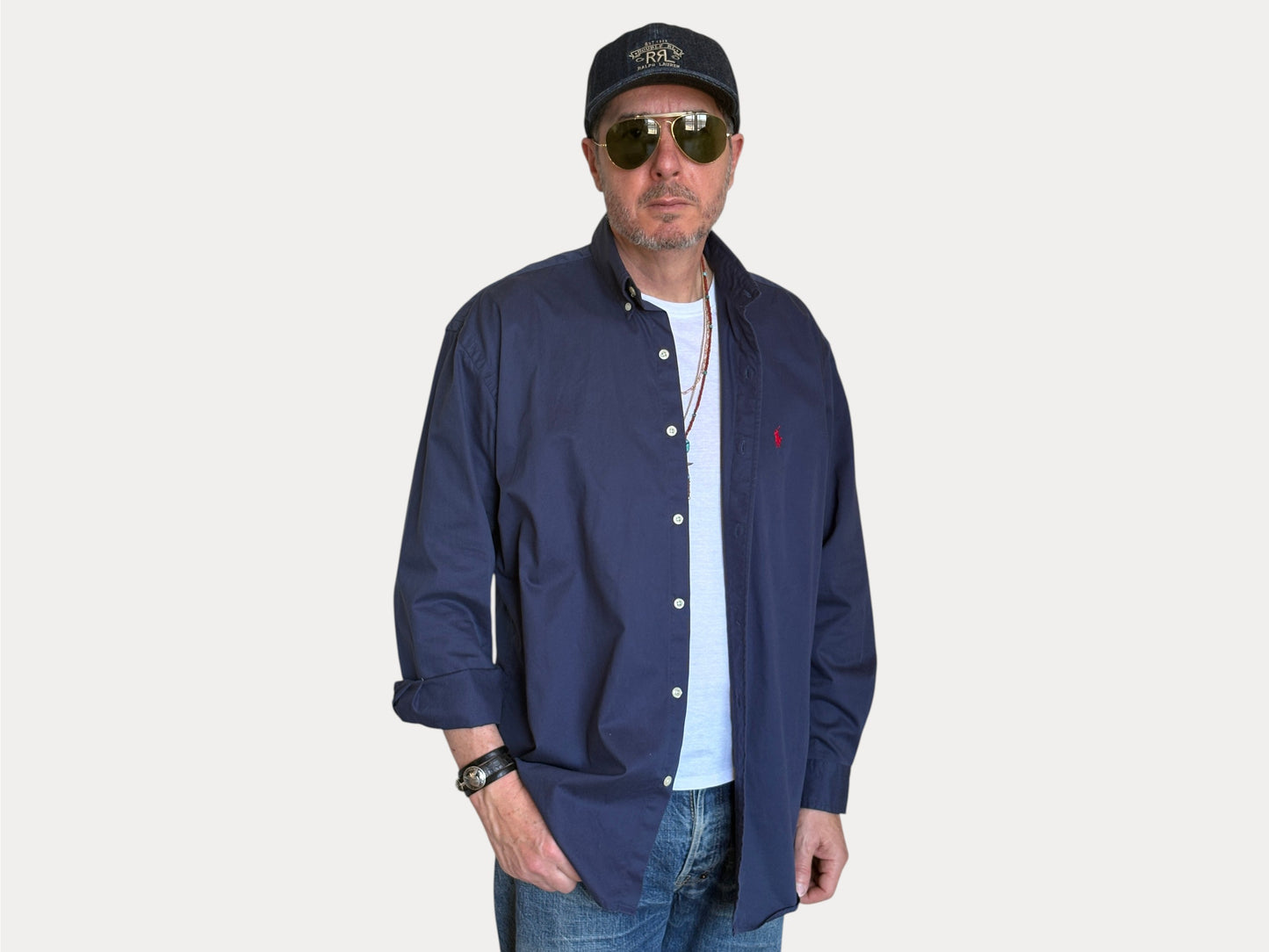Ralph Lauren BLAKE Button-Down Shirt Large | Solid Navy 100% Cotton | Red Pony Logo | Mens Classic Shirt