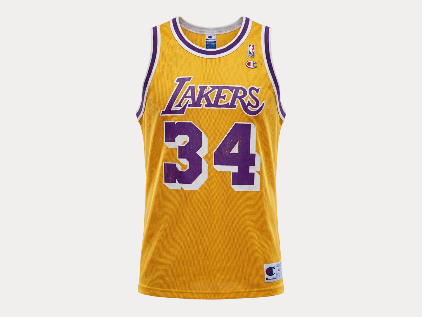 Champion LA Lakers #34 O'Neal Jersey Size 48 Gold Mesh Vintage 90s NBA Authentic