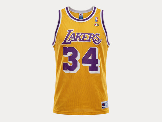 Champion LA Lakers #34 O'Neal Jersey Size 48 Gold Mesh Vintage 90s NBA Authentic
