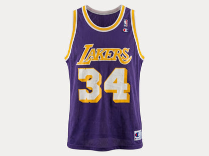 Champion LA Lakers #34 Jersey Size 44 Purple Mesh Vintage 90s NBA Made in USA