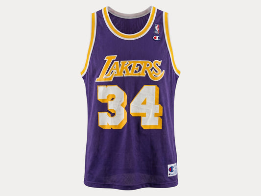 Champion LA Lakers #34 Jersey Size 44 Purple Mesh Vintage 90s NBA Made in USA