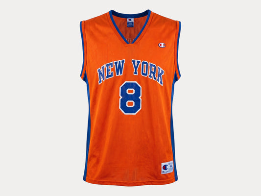 Champion New York Knicks #8 Sprewell Jersey Size 44 Orange Mesh Vintage 90s NBA