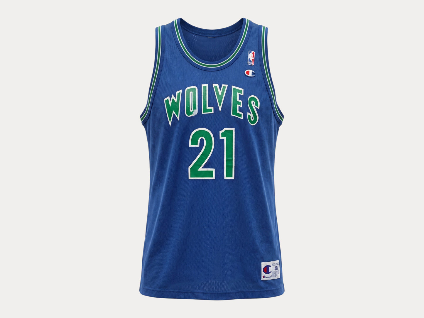 Champion Minnesota Timberwolves #21 Garnett Jersey Size 48 Blue Mesh Vintage 90s