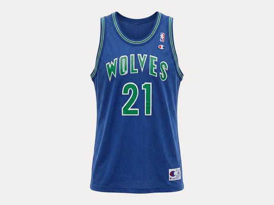 Champion Minnesota Timberwolves #21 Garnett Jersey Size 48 Blue Mesh Vintage 90s