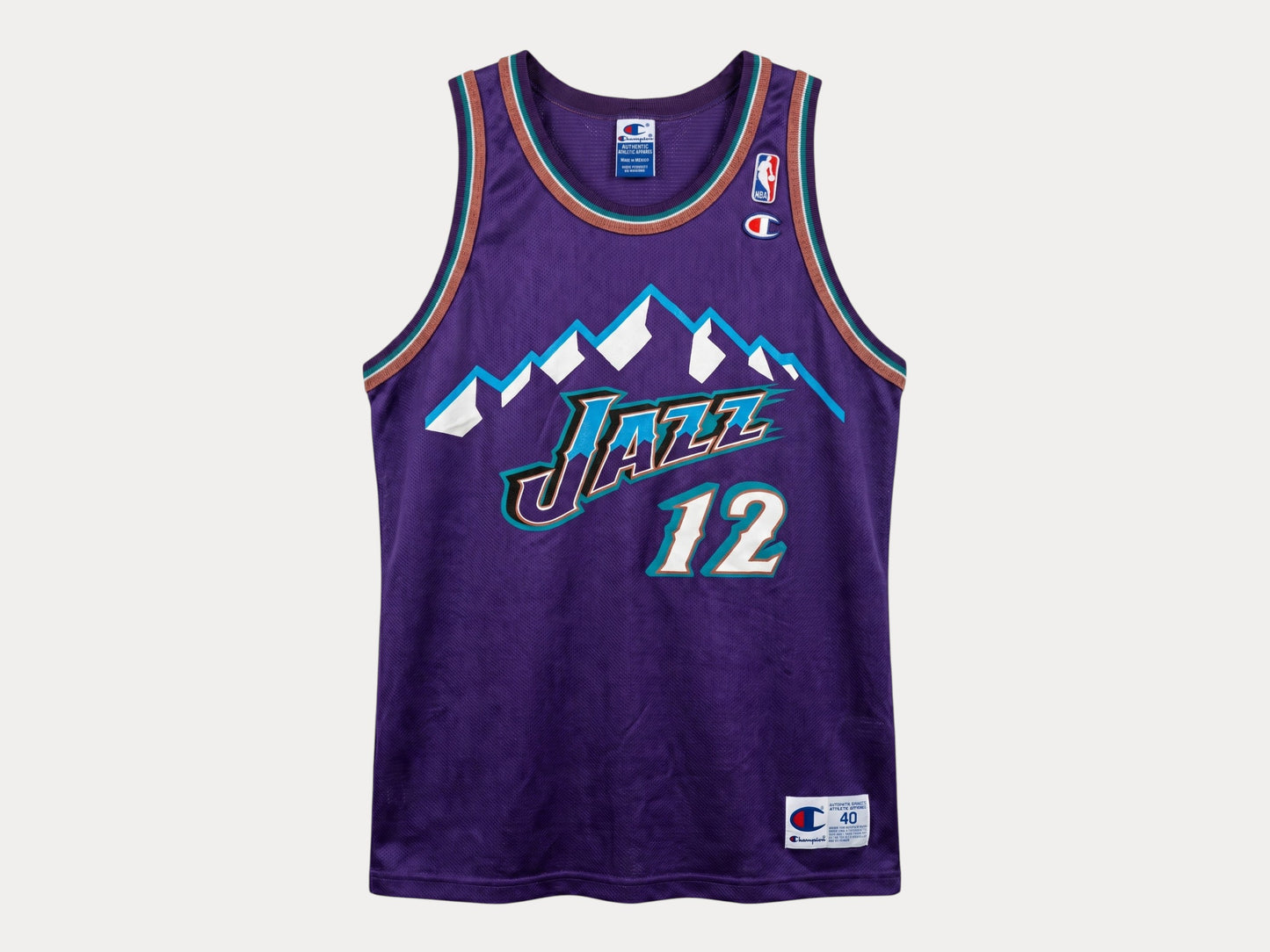 Champion Utah Jazz #12 Stockton Jersey Size 40 Purple Mesh Vintage 90s NBA