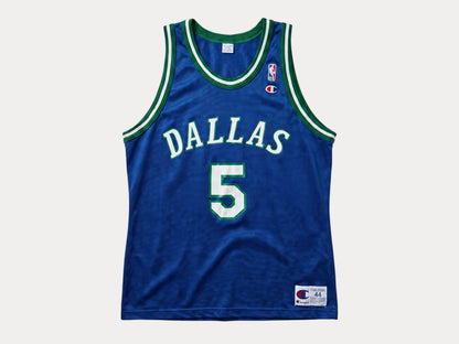 Champion Dallas Mavericks Jason Kidd #5 Jersey Size 44 Navy Blue Green Mesh 90s NBA