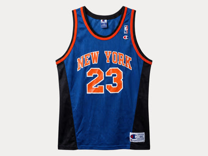 Champion New York Knicks Marcus Camby #23 Jersey Size L/44 Blue Black Orange Mesh 90s NBA