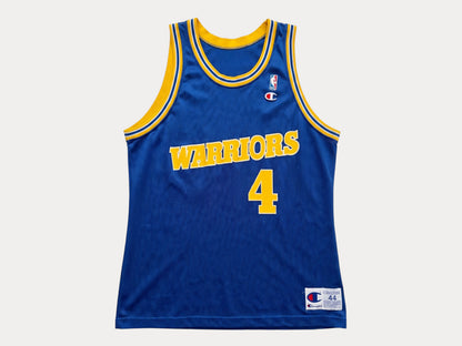 Champion Golden State Warriors Chris Webber #4 Jersey Size 44 Blue Yellow Mesh 90s NBA