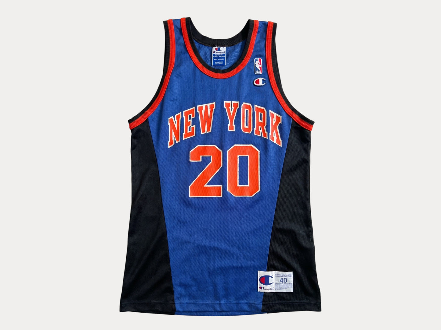Champion New York Knicks Larry Johnson #20 Jersey Size 40 Blue Black Orange Mesh 90s NBA