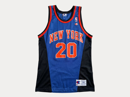 Champion New York Knicks Larry Johnson #20 Jersey Size 40 Blue Black Orange Mesh 90s NBA