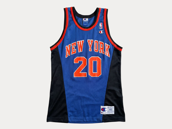 Champion New York Knicks Larry Johnson #20 Jersey Size 40 Blue Black Orange Mesh 90s NBA