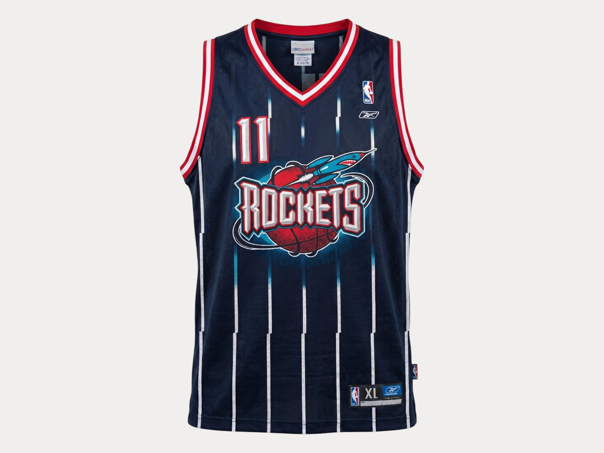 Reebok Houston Rockets Yao Ming No. 11 Jersey Size XL Navy Pinstripe Mesh 2000s NBA Vintage