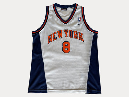 Nike New York Knicks No. 8 Jersey Size M White Orange Navy Mesh NBA Early 2000s