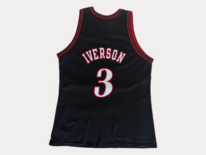 Champion Philadelphia 76ers Allen Iverson No. 3 Jersey Size 48 Black Mesh NBA 90s