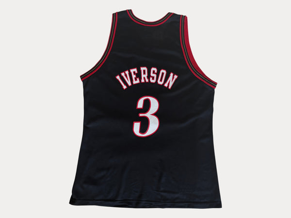Champion Philadelphia 76ers Allen Iverson No. 3 Jersey Size 48 Black Mesh NBA 90s