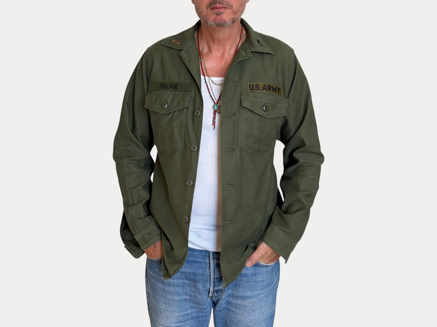 Med. Authentic 1970 Vietnam Era U.S. Army OG-107 Utility Shirt / Sateen Fatigue Shirt