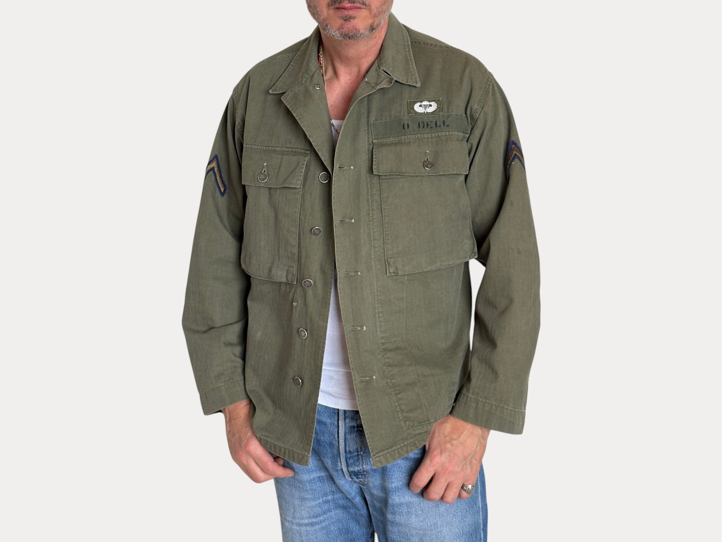 Med/L .Vintage WW2 US Army 2nd Pattern HBT 13 Stars Button Combat Shirt/Jacket