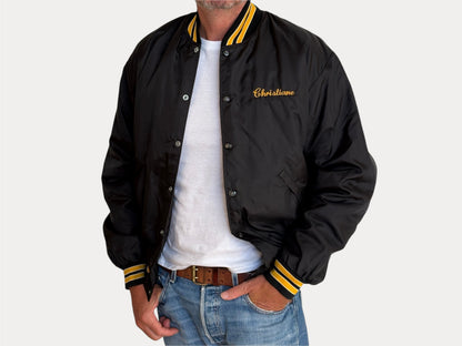 Vintage 80s Cresskill Cheerleaders Nylon Bomber jacket.  Made in USA / Medium