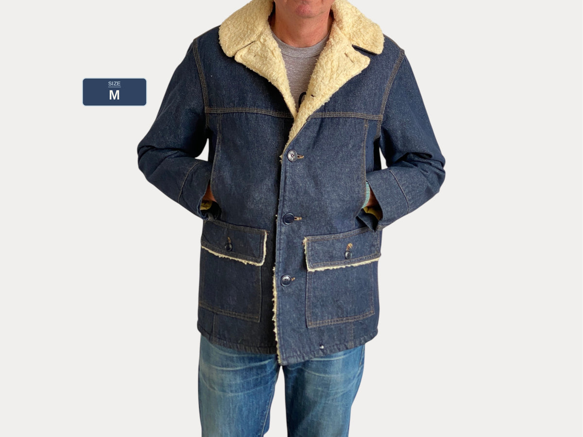 Medium Size Vintage Montgomery Ward Denim Fleece Barn Coat Chore Jacket, Made in USA - Classic Workwear Collectible