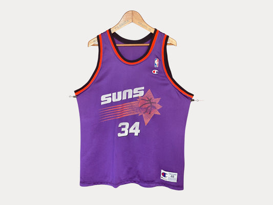 Camiseta vintage de la NBA de los Suns n.° 34 Barker - Talla 48 | Fabricada en EE. UU. por Champion