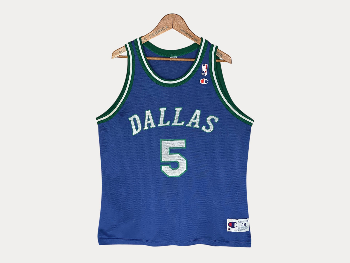 Talla 48. Camiseta NBA vintage Dallas #5 Jason Kidd de los años 90 - Fabricada por Champion