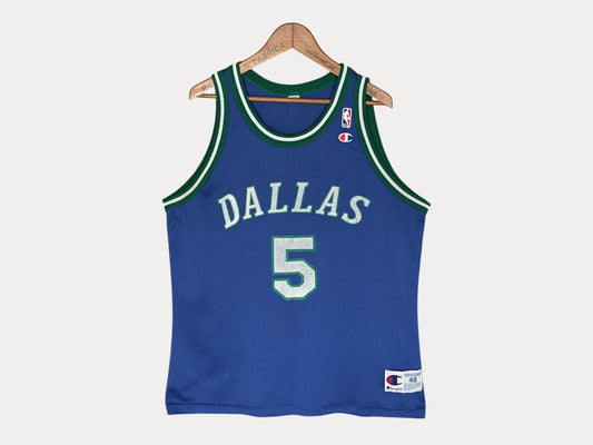 Talla 48. Camiseta NBA vintage Dallas #5 Jason Kidd de los años 90 - Fabricada por Champion