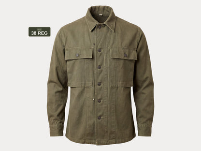 Authentic WWII US Army HBT Shirt – M1942 P-43 Model – Size 38 Reg (Med/Large)-AJ357 Studio