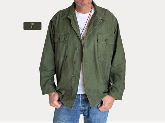 Large. Authentic type one 60s US Army OG-107 Fatigue Shirt – Vietnam War Era