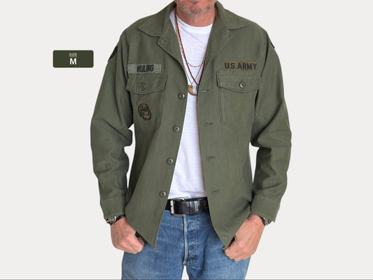 Med. Authentic 1966 Vintage U.S. Army 1st Infantry Division OG-107 Utility Shirt