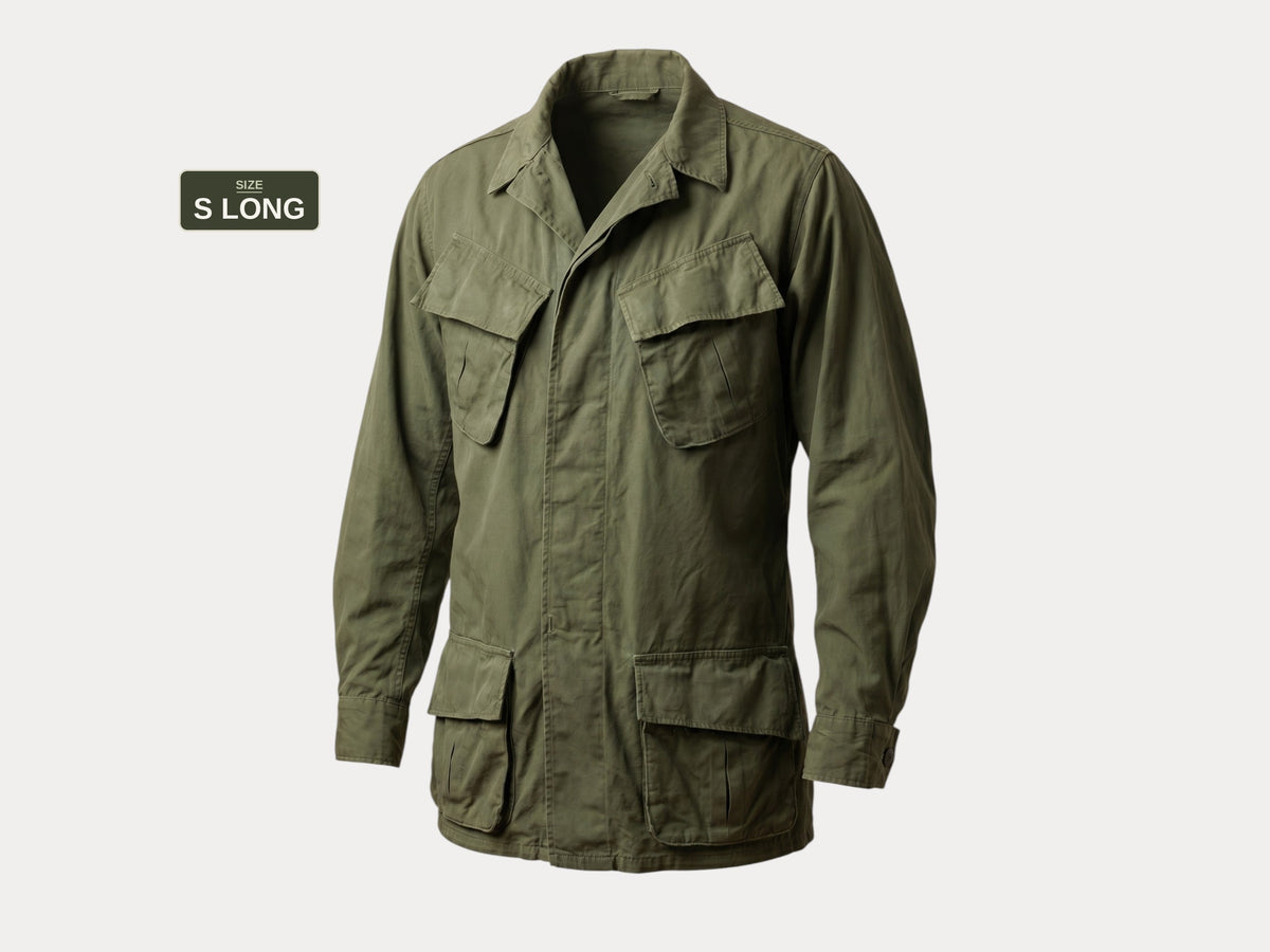 Small Long. Authentic 1969 US Army vintage Vietnam jungle jacket.-AJ357 Studio
