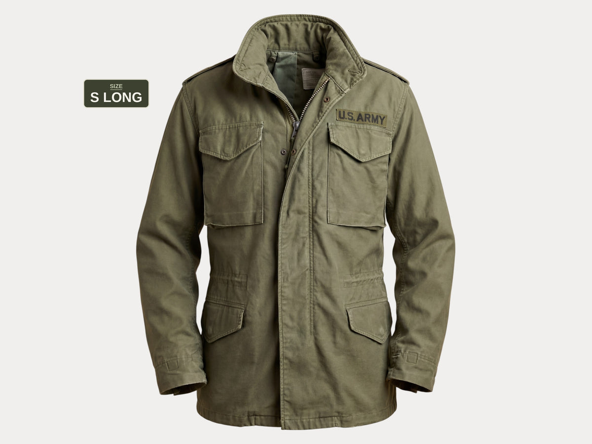 Small Long. Authentic Alpha Industries 1969 US Army M-65 Field Jacket – OG-107 – Vintage Military Issue-AJ357 Studio