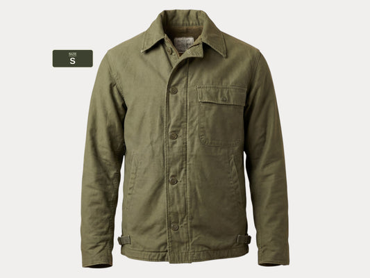 US Navy A-2 Deck Jacket — 1981 Issue, Authentic Military Outerwear Made in USA - Size Small.