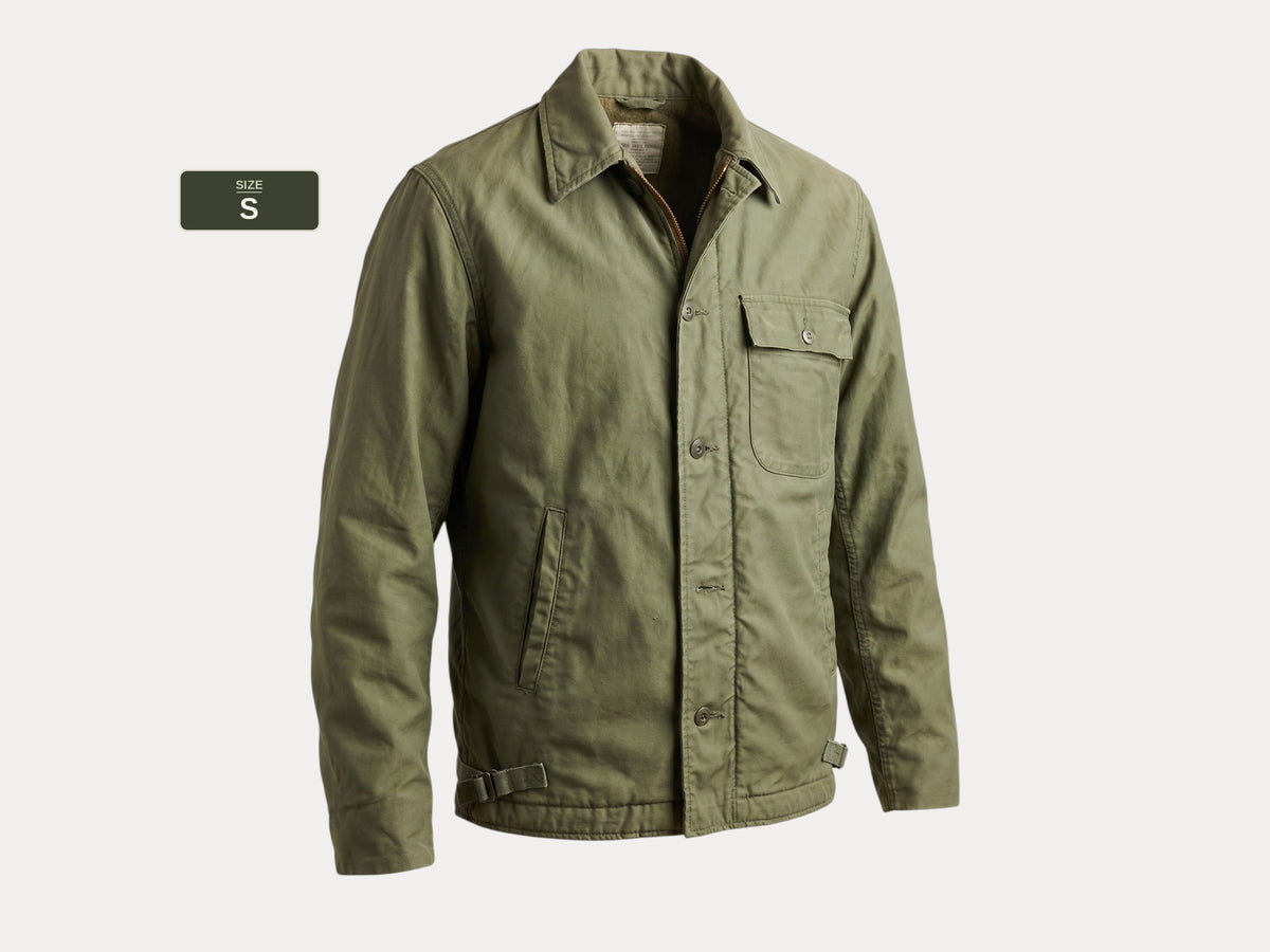 US Navy A-2 Deck Jacket — 1979  Issue, Authentic Military Outerwear- Size Small.