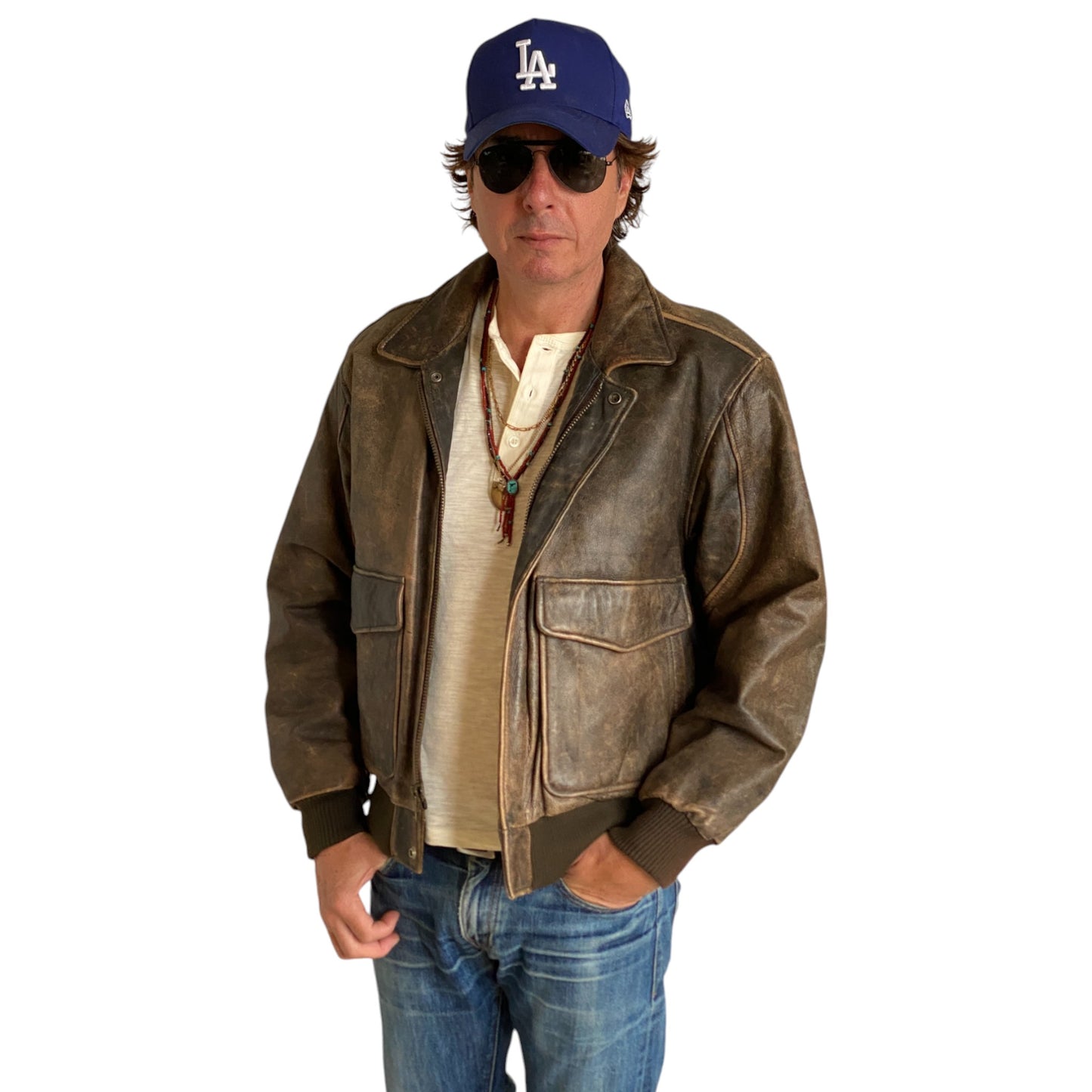 vintage leather bomber flight jacket aviator made in usa size 42us 52eu aj357 studio