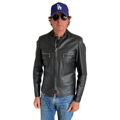 Size 40 US/ 50 Euro. Vintage 70s black cafe racer leather jacket with talon zipper-AJ357 Studio