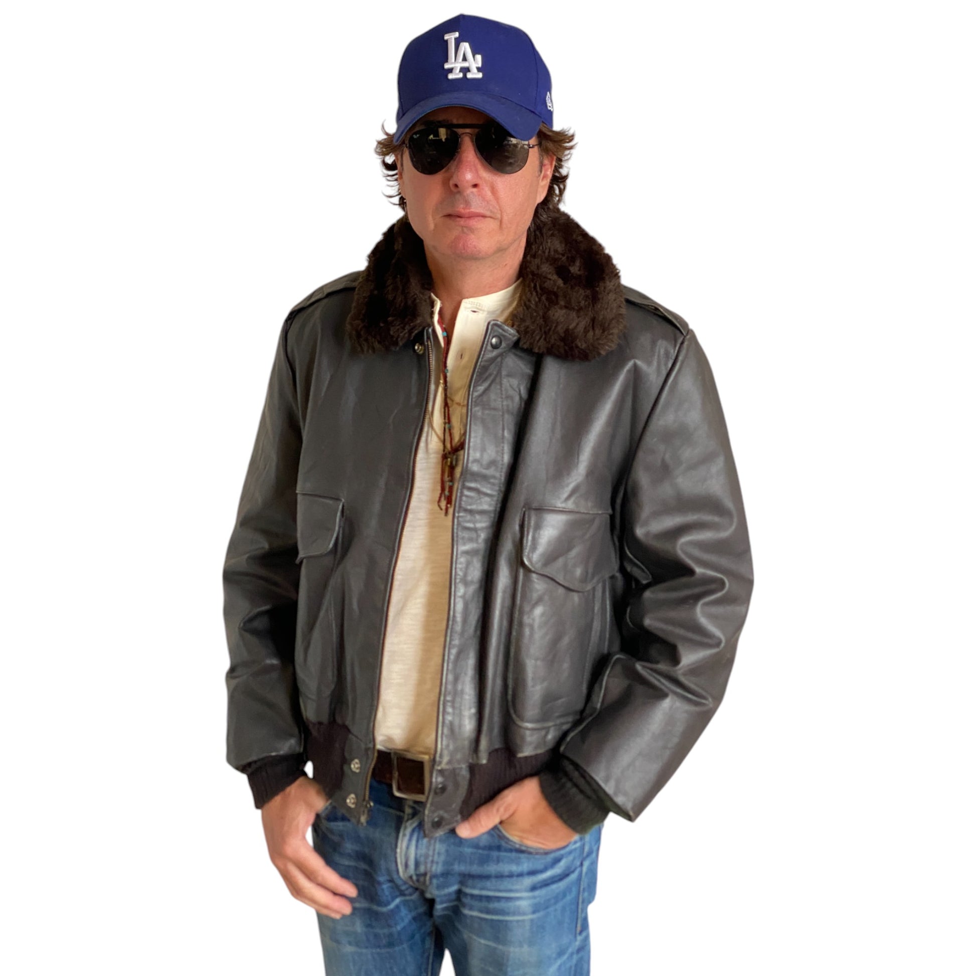 vintage aviator leather bomber flight jacket made in usa size 44us 54eu aj357 studio