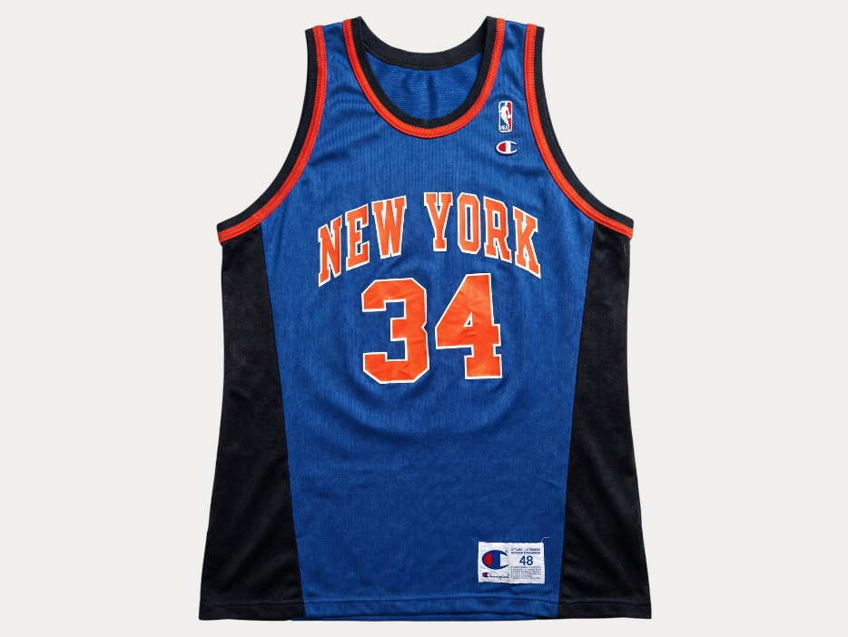 Champion New York Knicks Charles Oakley #34 Jersey Size 48 Blue Black Orange 90s NBA USA