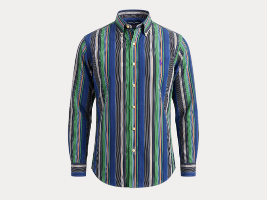 Ralph Lauren Golf Custom Fit Button-Down Shirt Small | Blue Green Multi Stripe Cotton | Mens Golf Shirt
