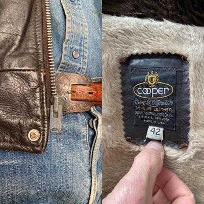 Size 42US (52EU). Vintage Cooper leather bomber flight jacket, made in the USA, featuring a Talon zipper.-AJ357 Studio